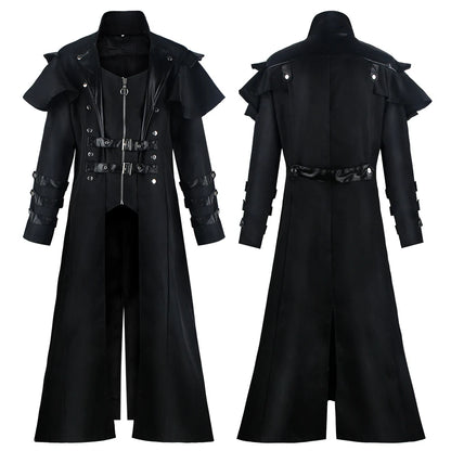 Vintage Medieval Long Trench Coat Gothic Double Breasted Jacket Men's Steampunk Overcoat Victorian Cosplay Tailcoat