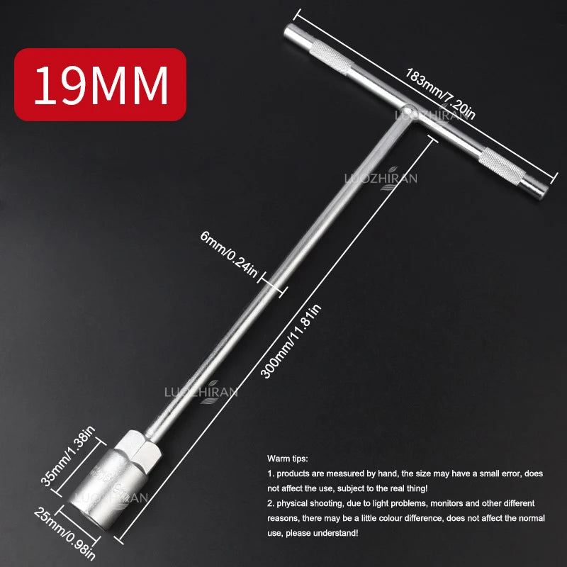 6-19mm T-Handle Socket Wrench Extended Hex Spanner Industrial Grade T-Shape Hand Tool for Car Bike Machinery Repair Household
