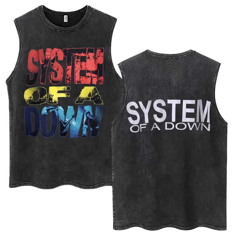 Washed Rock Band Tank Tops Men's Retro Hip Hop Sleeveless T-shirt Summer Oversized Cotton Vests Gifts Fans Gifts Streetwear Tops