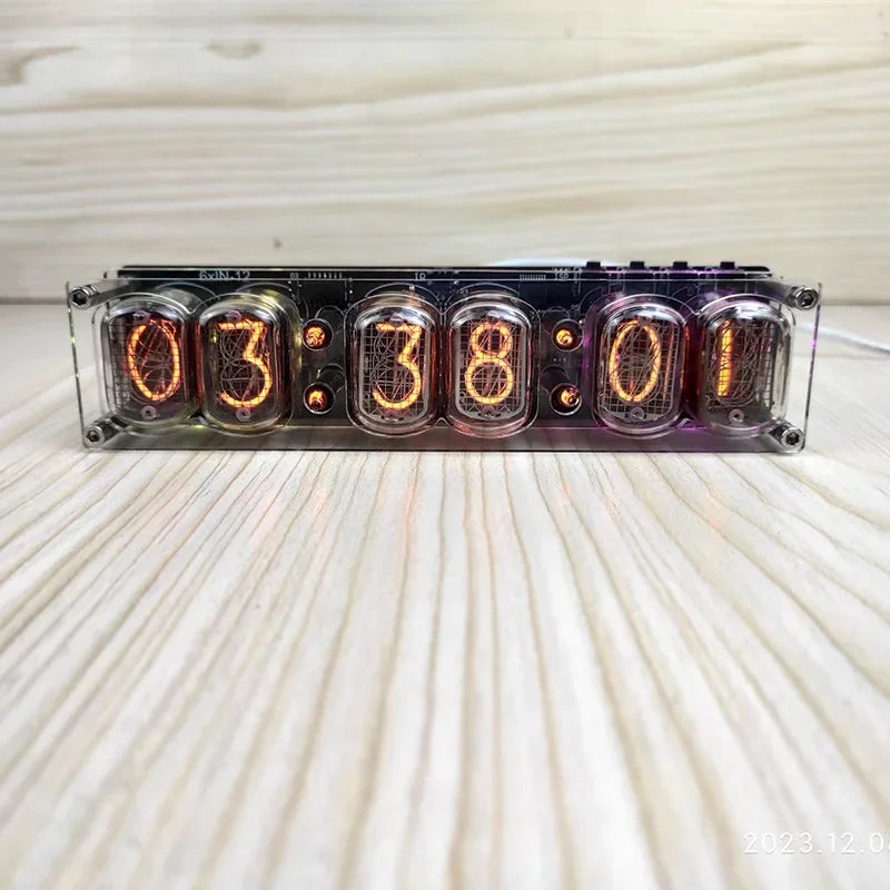 6-digit IN-12 neon tube clock,5VDC,premium version include remote control and LED lighting both versions not include neon tube