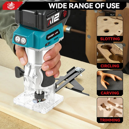 ONEVAN 1600W Brushless Electric Trimmer 5 Gears Cordless Woodworking Engraving Slotting Milling Router For Makita Battery Pin