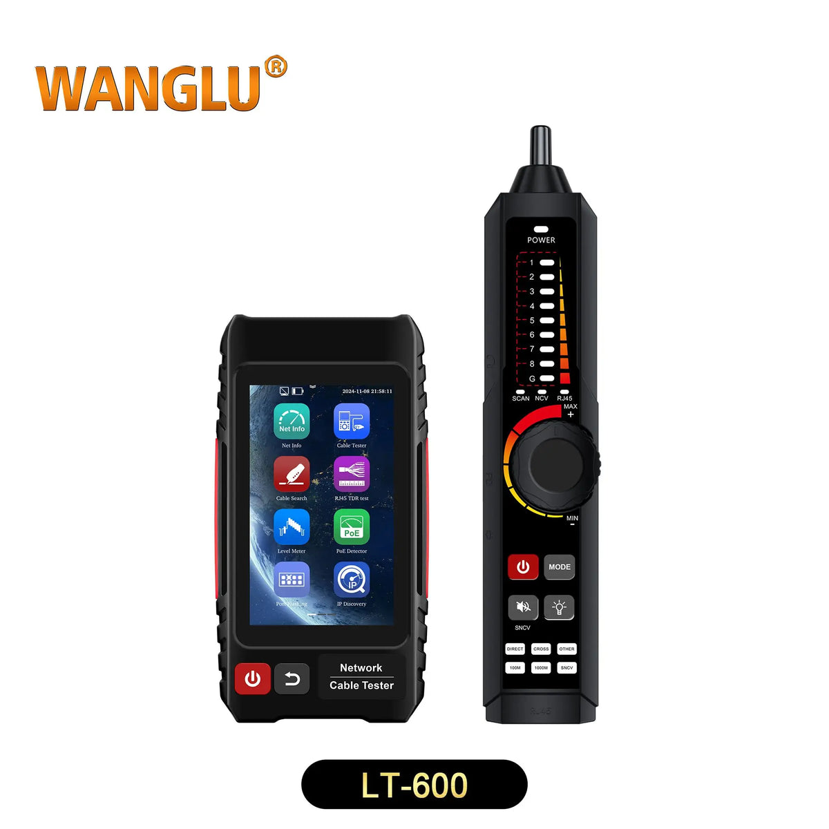 WANGLU 4" Touch Screen UTP Cable Tester PoE VFL OPM TDR Level Meter Test IP Search Scan Tracer in one Network Cable Tool
