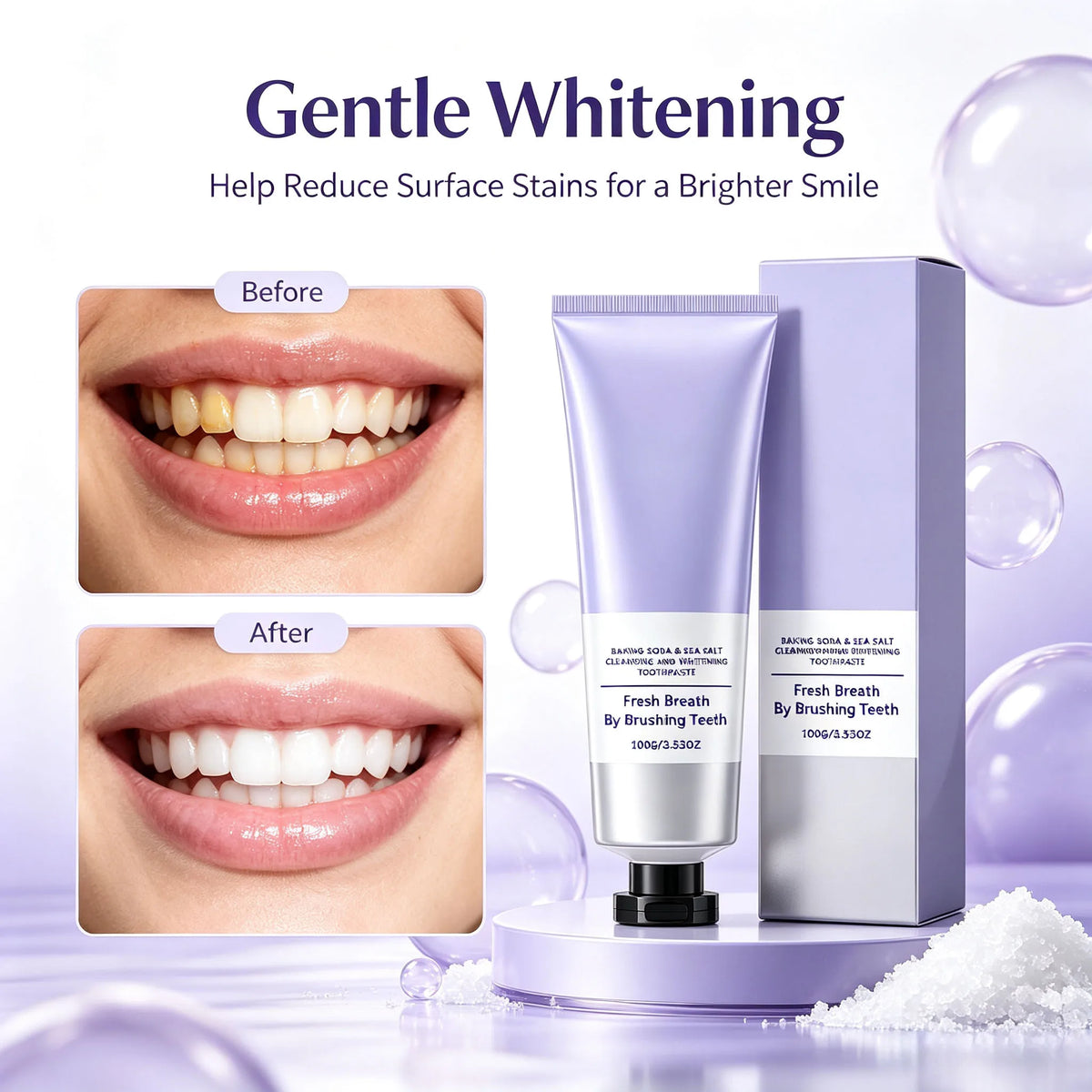 Baking Soda & Sea Salt Toothpaste, Deep Cleansing, Teeth Whitening, Fresh Breath Oral Care Toothpaste 100g