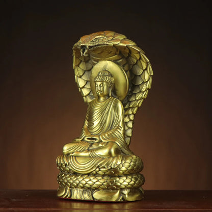 Pure Copper Shakyamuni Statue Ornament, Brass Snake Buddha, Home Decoration Crafts, Snake Protector Buddha Statue, 18cm