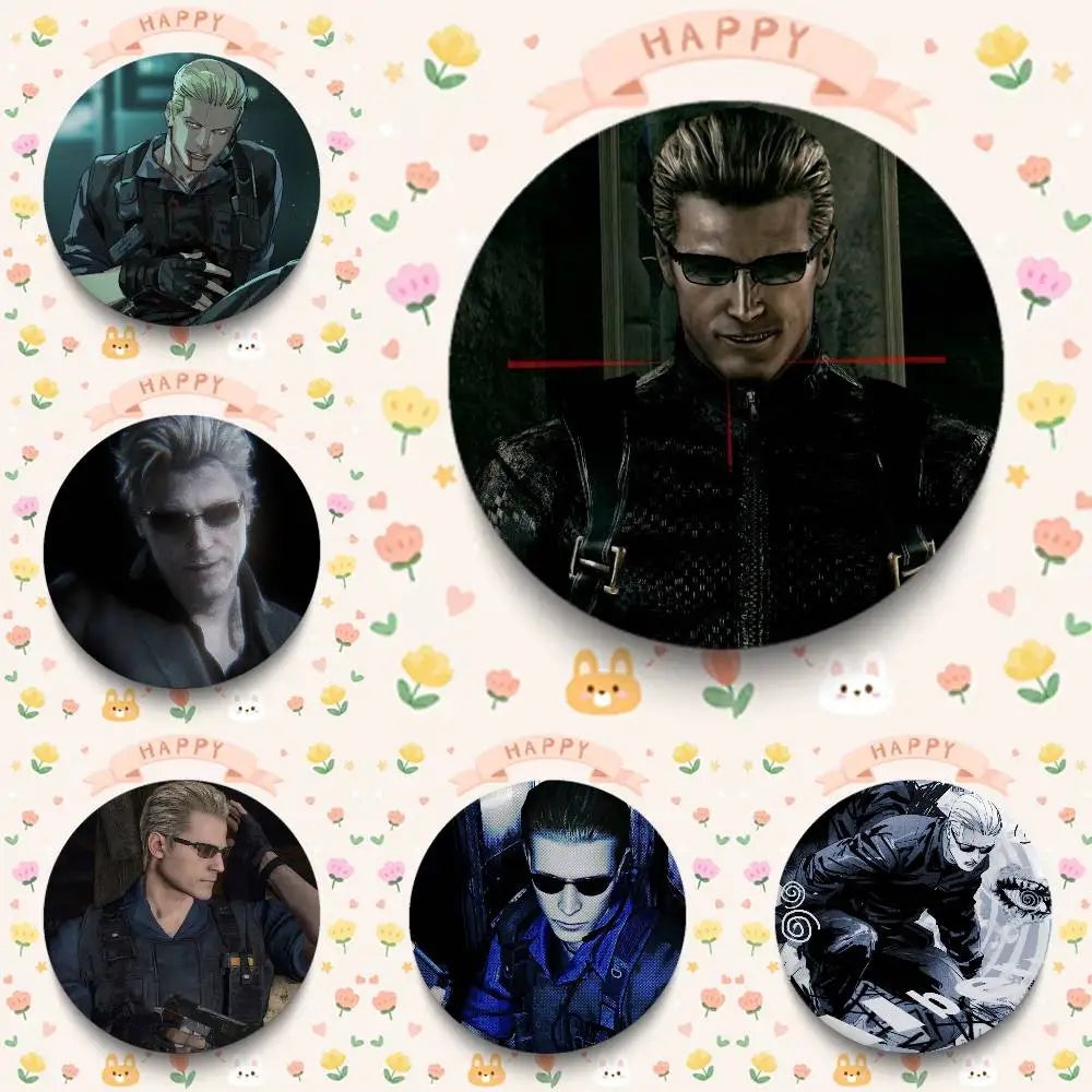 Albert Wesker Resident Evil Badges 25 32 44 58 75 Mm Round Cosplay Pin Bag Decor Fans Collect Friends Gifts Brooch Souvenir