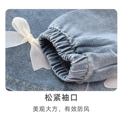 Girls' Jean Jacket New Spring Clothes Spring and Autumn Children Children Little Girl Western Style Top