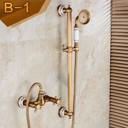 Brass Luxury Bathroom Shower Antique Bronze Finished Wall Mounted Lifting Bathroom Shower Mixer Set Portable Shower
