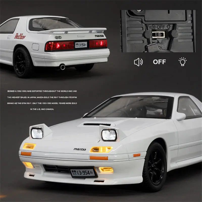 1:24 Mazda RX7 Alloy Sports Car Model Diecasts Metal Toy Racing Vehicles Car Model Simulation Sound and Light Childrens Toy Gift
