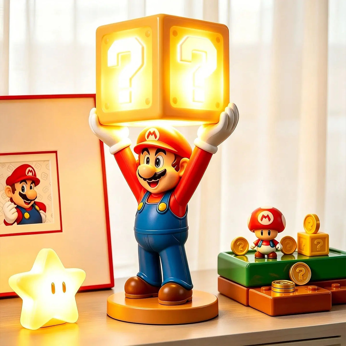Mario Question Mark Night Light, Kids Figurine Ambient Lamp, Fun Ornament, Soft Bedside Light, Creative Gift