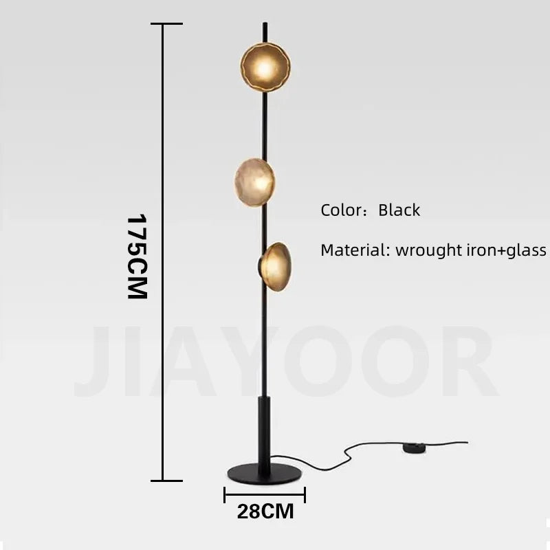 Medieval Living Room Floor Lamp Nordic Retro Bedroom Bedside Lamp Three Head Vertical Glass Lamp Decorative Standing Light LED