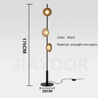 Medieval Living Room Floor Lamp Nordic Retro Bedroom Bedside Lamp Three Head Vertical Glass Lamp Decorative Standing Light LED