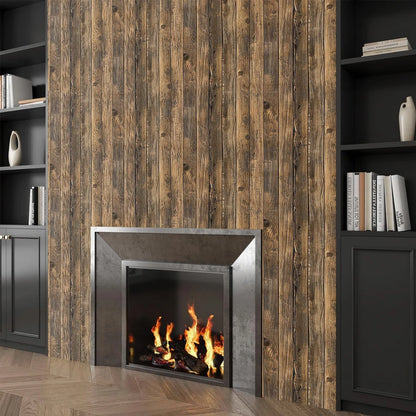 3D Dark Wood Grain Self-Adhesive Wallpaper,Retro Industrial Style, Easy DIY Installation,Waterproof PVC Wall Sticker for Kitchen