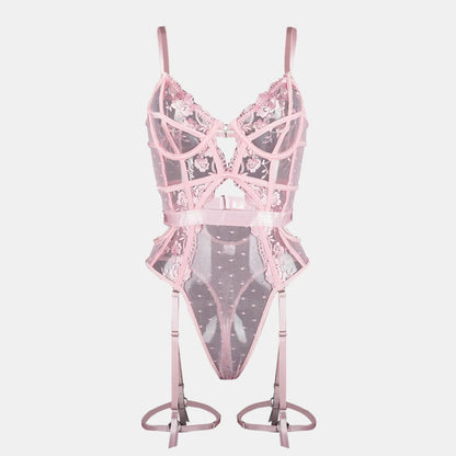 Toucheart Lace Sexy Skinny Babydoll Bodysuit Embroidery Erotic Private Adult Suit Solid Color Patchwork High Waisted Sexy Set