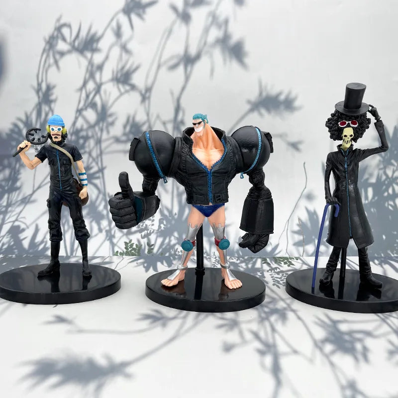 Anime One Piece Brook Chopper Usopp Robin Franky Black Suit Ver. PVC Action Figure Game Statue Collectible Model Toys Doll 17cm