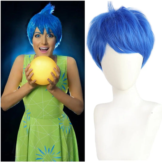 inside out Joy Wig Women Short Blue Wig Girls Cosplay Wigs Heat Resistant Synthetic Halloween Costume Party