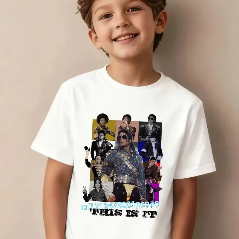 King of Pop Michael Jackson Children T-Shirt Cartoon Cotton Tops Kid Boy Girl MJ Tee Shirts Casual Clothes Birthday Gift 2026