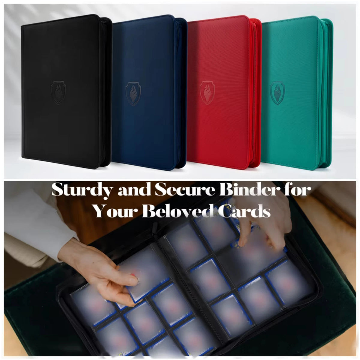 9 Pocket Zipper Card Binder, 360 Trading Card Holder Book, Premium PU Cover Zip Binder for Cards, Durable Side Loading Card