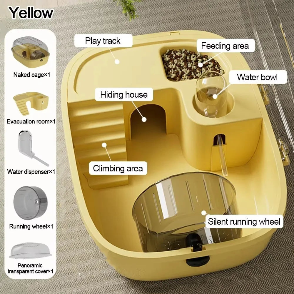 Multi-functions Double Layer Hamster Cage Large Space Visible Pet Habitat House Breathable Translucent Hamster Villa Pet Travel