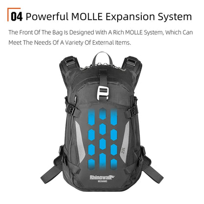 Rhinowalk Motorcycle Backpack 23L MOLLE Helmet Carry Riding Bag Rain Cover Reflective Logo Motocross Motorbike Storage Luggage