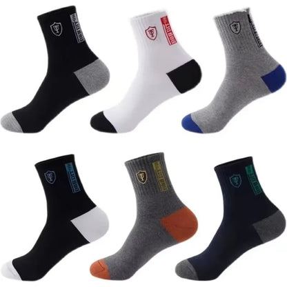 5 Pairs of Autumn and Winter MEN'S Sports Socks for Summer Leisure, Sweat Wicking, Lightweight and Breathable Basketball Socks