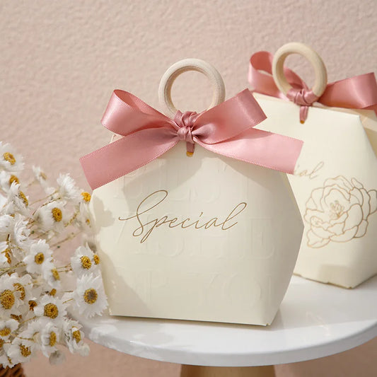 10/30/50Pcs Fashion White/Red Paper Box Handbag Candy Gift Box Jewelry Ribbon Wooden Ring Court Elegant Ceremony Party Wedding