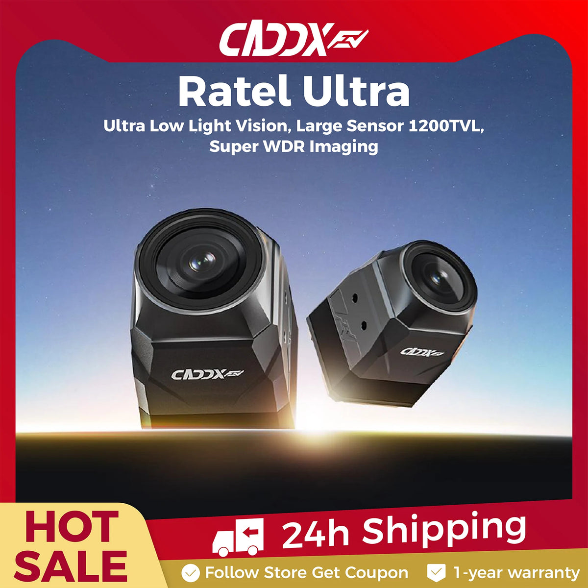 CADDXFPV Ratel Ultra Analog FPV Camera 1500TVL Starlight Night Vision Super WDR 125 Degree Wide Angle OSD for FPV Racing Drones