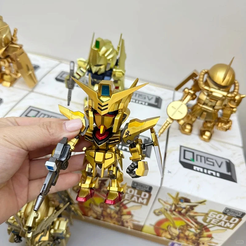 2026 Qmsv Mini Gold Team Gundam Blind Box Q Version Figure Golden Coating Hidden Style Desktop Decor Toy Gift For Gundam Fans