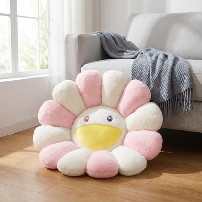 Kawaii Sunflower Stuffed Cushion Doll Flower Cute Smile Rainbow Sunflower Decorative Pillow Plush Toy Office Back Cushion Gift