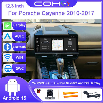12.3 Inch For Porsche Cayenne 2010-2018 Android 15 8-Core 8G+256G Car Multimedia Player Stereo Receiver Radio GPS 4G Carplay