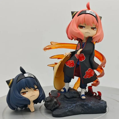 Anya Forger Cosplay Itachi & Sasuke Figure Spy X Family Naruto PVC Action Statue Standing Dual Head Swap Cute Collectible Models