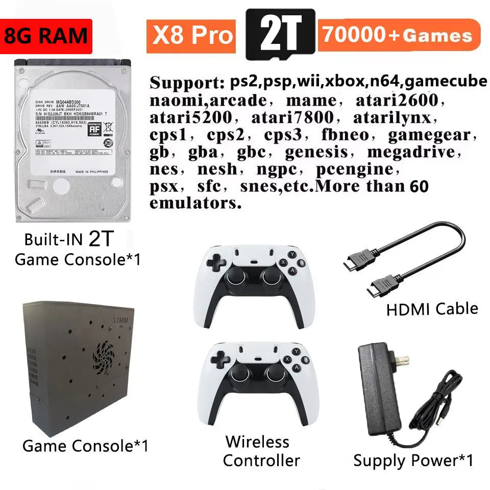 Plug-and-Play on TV NEW Retro Gaming Device 70000+ Games for Wii PS2 DC PSP NGC N64 2T Loaded X88 Console Win11 Children's Gift