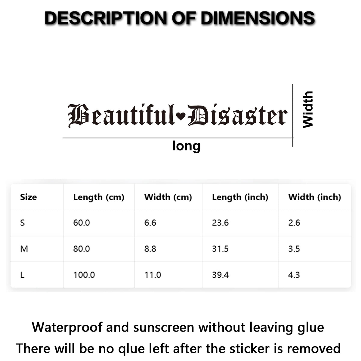 Beautiful Disaster Gothic Letter Vinyl Car Sticker JDM Modified Front and Rear Windshield Car Stickers Waterproof