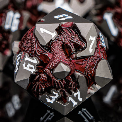 Dragon DND Metal Dice Set D6 D&D Dungeon and Dragon Pathfinder Table Role Playing Game Black Red RPG Polyhedral D20 D and D Dice