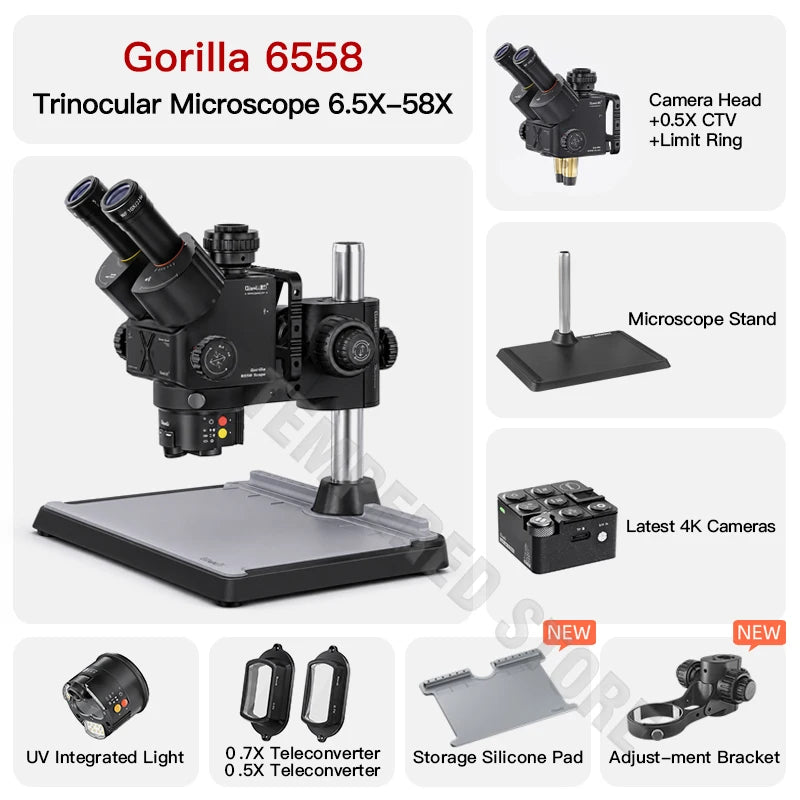 Qianli Gorilla 6558 Trinocular Microscope 6.5X-58X Zoom Industrial Thermal 4K Camera For Mobile Phones Motherboard Repair Tools