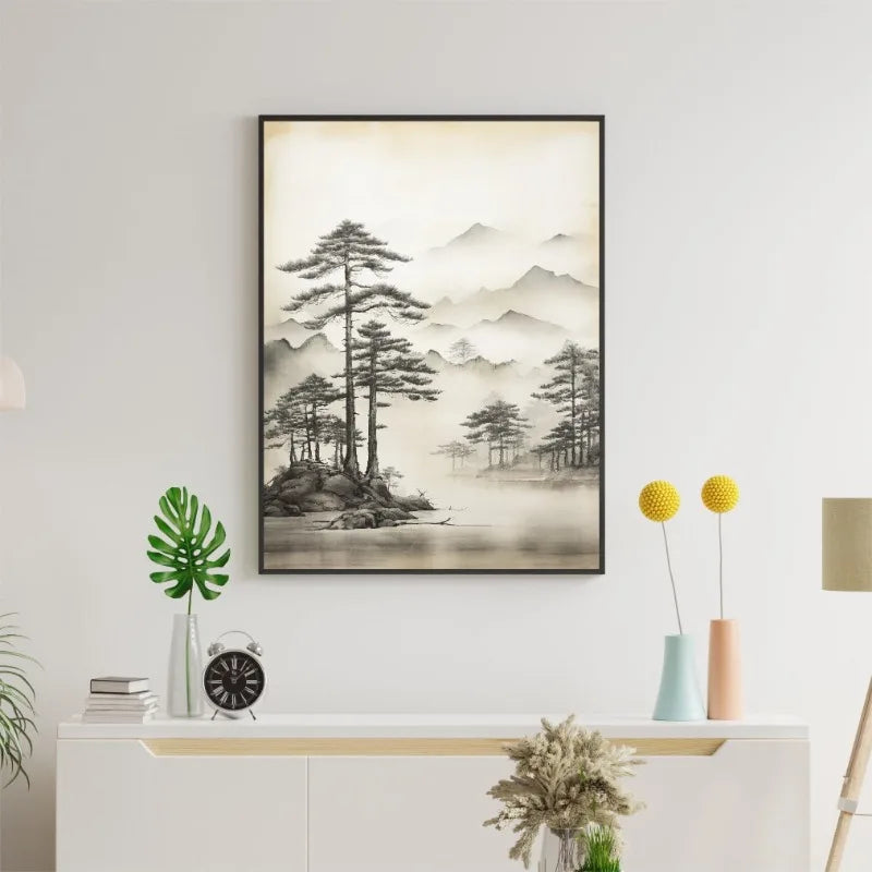 Japanese Zen Lotus Buddha Monk Koi Fish Forest Mountain Poster and Prints Canvas Printing Wall Art Picture for Living Room Decor