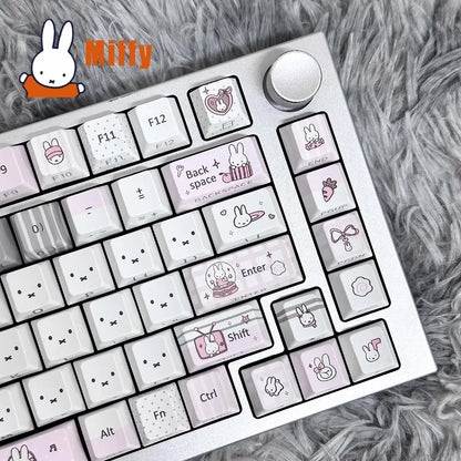 Kawaii Miffy Mechanical Keyboard Keycap Set Cute Rabbit Pastel Gray Pink PBT Dye-Sublimation Desk Accessory Office Girl Gift