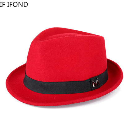 Men Winter Thick Warm Felt Fedora Hats Wool Gentleman Jazz Cap Homburg Male Classical Narrow Brim Top Hat