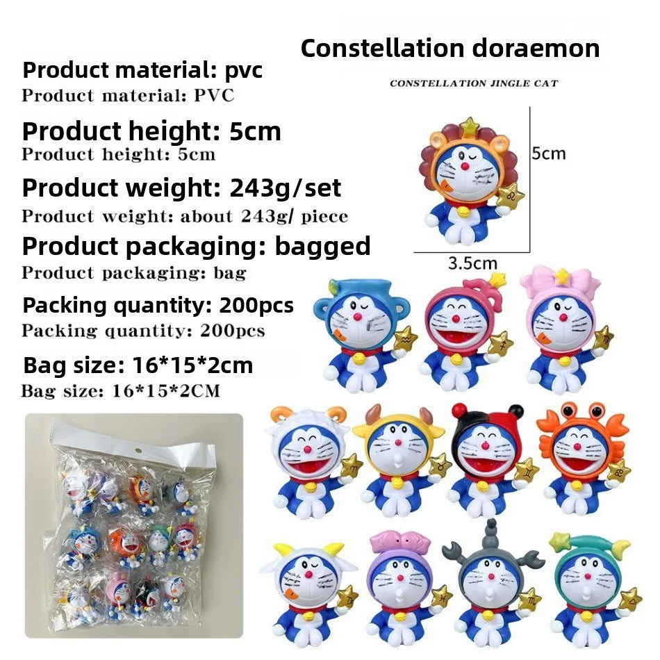 12 constellation Doraemon character set, tinkling cat 12 zodiac PVC mini statue, desktop ornaments collection model toy gift.