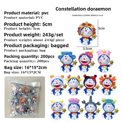 12 constellation Doraemon character set, tinkling cat 12 zodiac PVC mini statue, desktop ornaments collection model toy gift.