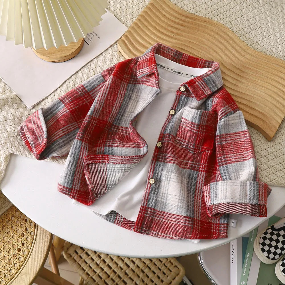 Autumn Toddler Boys Clothes Long Sleeve Plaid Shirts for Kids 1 to 6 Years Children Lapel Tops Baby Casual Outerwear Coats