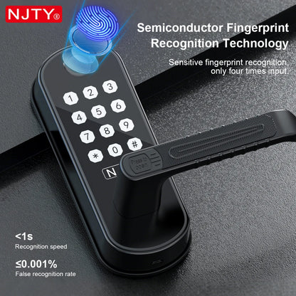 NJTY Fingerprint Door Lock Unlock by Fingerprint/Card/App/Password/NFC/Key Anti-Theft Electronic Door Lock for Bedroom/Outside