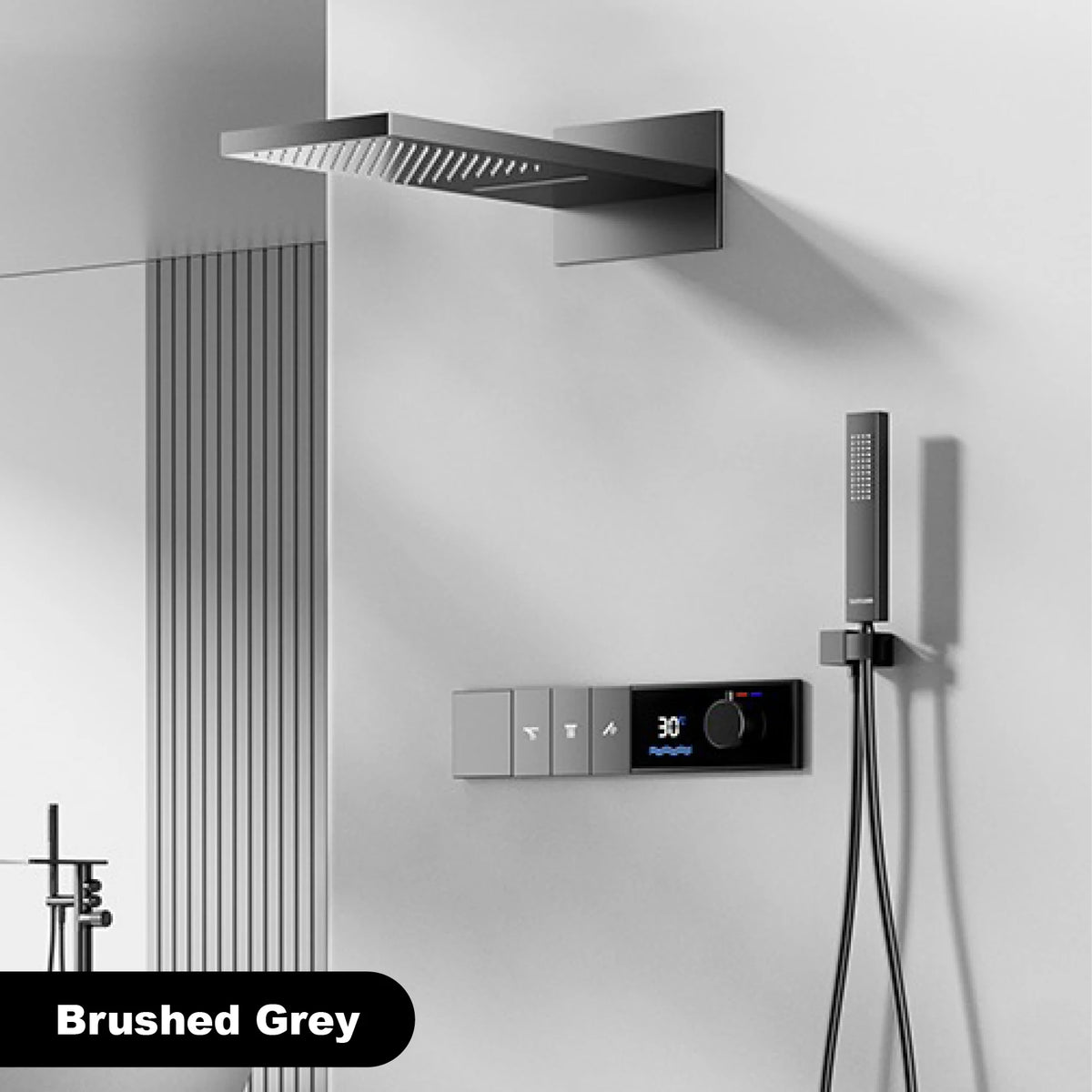 Gunmetal Luxury Brass Built-in Thermostatic Shower System With LED Display Rain&Handheld Wall- Mounted For Bathroom Hot/Cold Tap