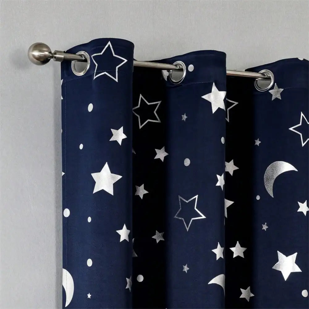 1pc Silver Pressed Star Moon Pattern Blackout Curtain, Window Curtains for Living Room, Bedroom, Kitchen, Home Decor