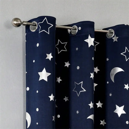 1pc Silver Pressed Star Moon Pattern Blackout Curtain, Window Curtains for Living Room, Bedroom, Kitchen, Home Decor