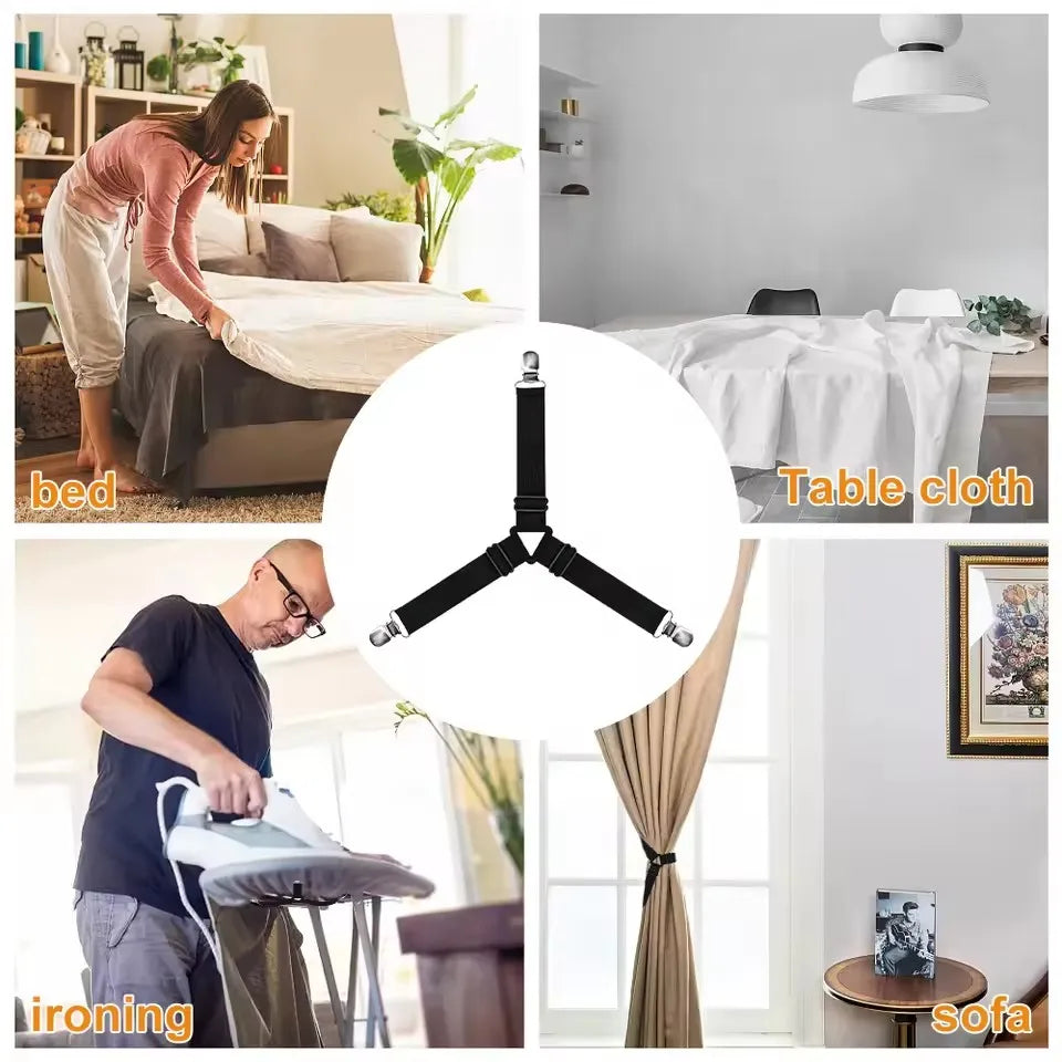 4Pcs/set Elastic Bed Sheet Grippers Three Head Clips Gripper Holder Suspender Bed Sheet Fasteners Home Textiles Organize Gadget