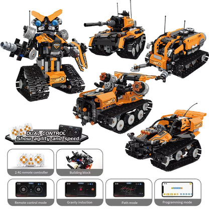 520Pcs 3 in 1 Deformation City RC Robot Excavator Racing Car Building Blocks Remote Control Bulldozer Truck Bricks Toys For Kids