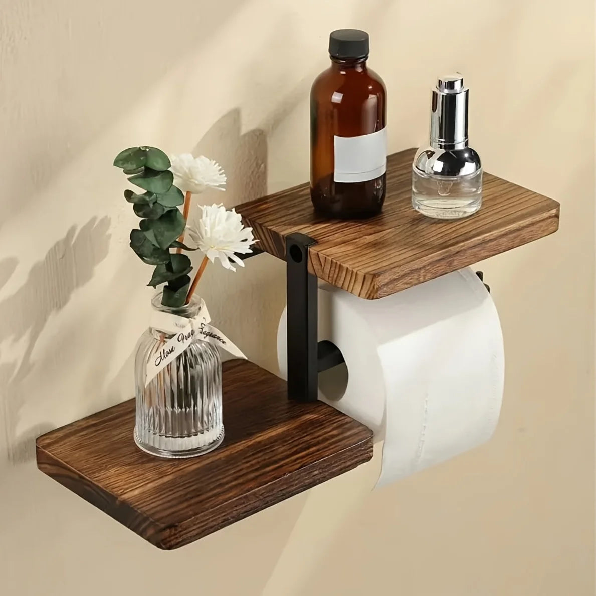 Wooden Toilet Paper Holder Hanging Tissue Roll Wall Mounted Bathroom Shelf Wallpaper Rack Dispenser Bathroom Accessories