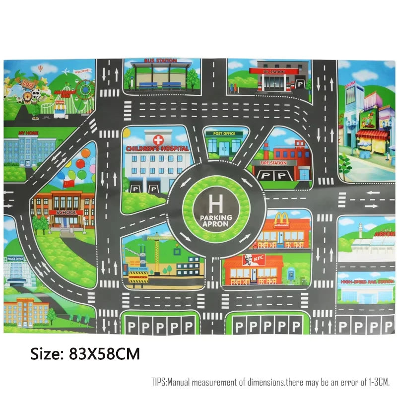 130*100CM Road Map Carpet For Kids Parking Lot Roadmap 83*58CM City Traffic Map of Road Carpet Traffic Signs Baby Play Mat Toys