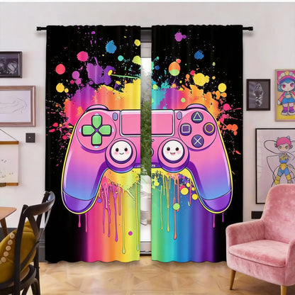 2Pcs Gamer Game Controller Blackout Curtains Bedroom Decor Playroom Living Room For Bedroom Living Room And Office Decor