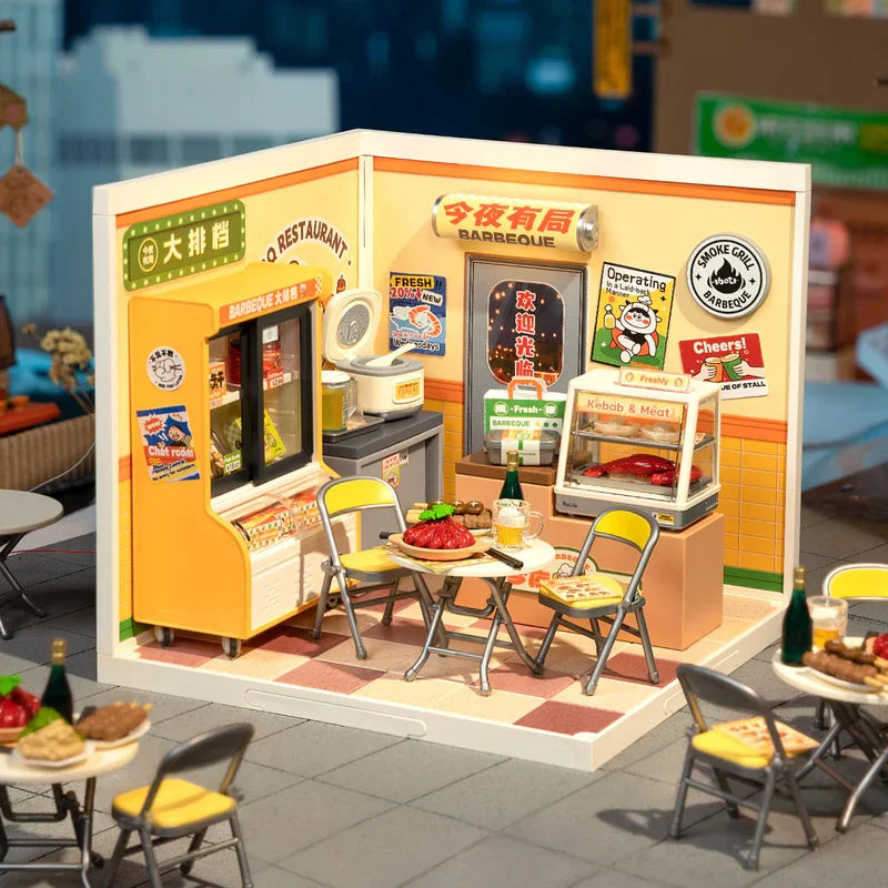 Rolife DIY Miniature House Kit Model Building Craft Kit with LED for Adults Kids Panda Hot Pot and Night Out Food Stall
